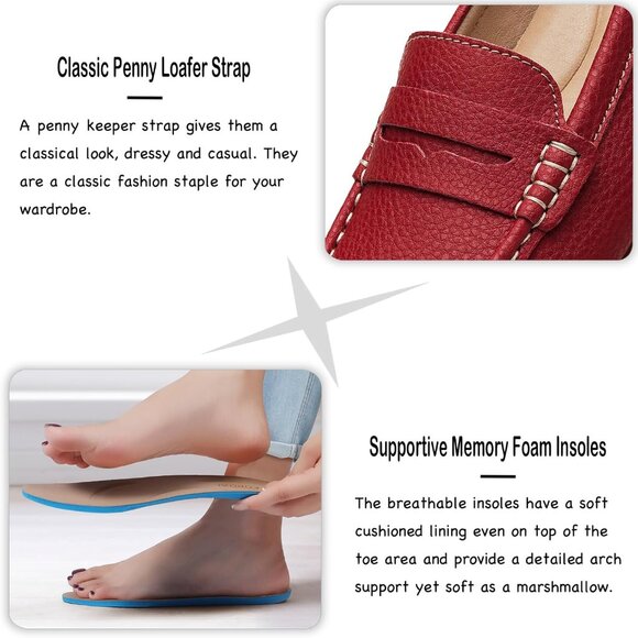 Kordal Women's Red Leather Comfortable & Lightweight Penny Loafers Flats - Picture 4 of 9